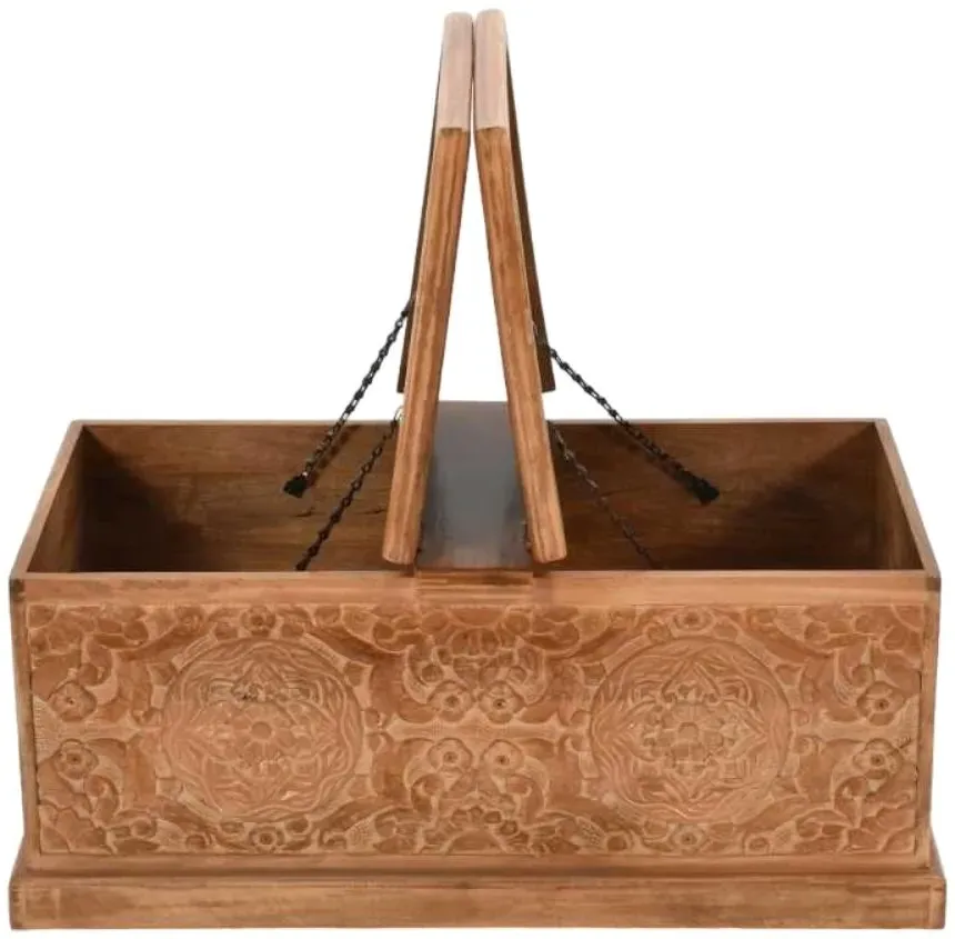 Artwork Carved Trunk Box Coffee Table - Brown, Mango Wood