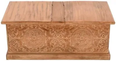 Artwork Carved Trunk Box Coffee Table - Brown, Mango Wood image