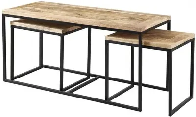 Bhuj Industrial Set of 3 Coffee Tables - Natural image