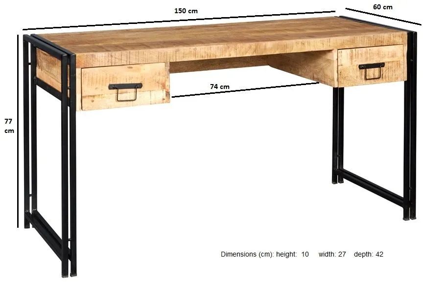 Bhuj Industrial Wooden Desk - Natural