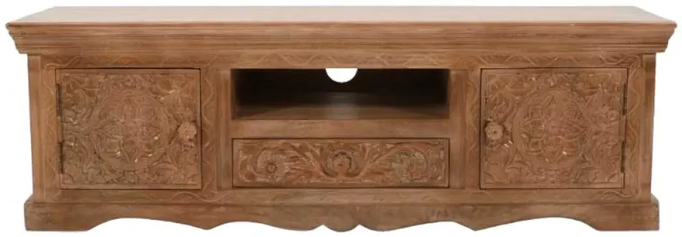 Carved Mango Wood 140cm TV Unit - Brown