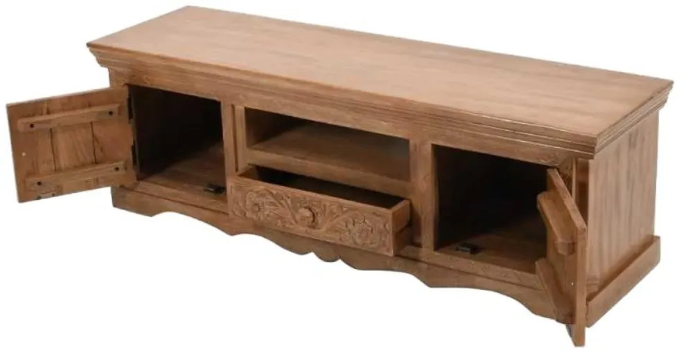 Carved Mango Wood 140cm TV Unit - Brown