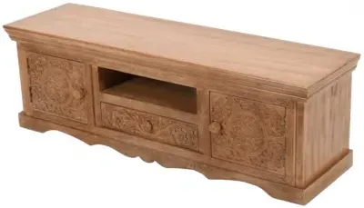 Carved Mango Wood 140cm TV Unit - Brown