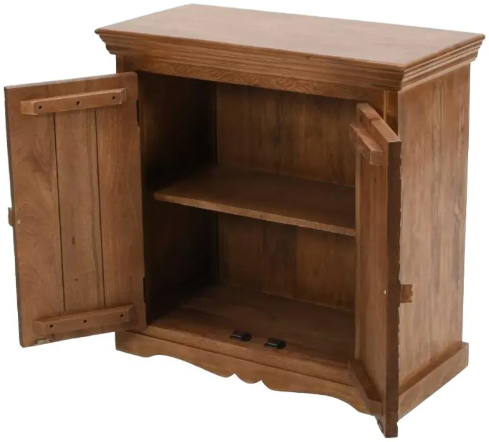 Carved Small Sideboard with 2 Doors - Brown, Mango Wood