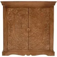 Carved Small Sideboard with 2 Doors - Brown, Mango Wood