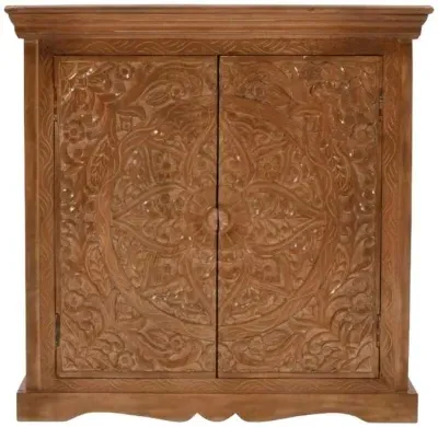 Carved Small Sideboard with 2 Doors - Brown, Mango Wood image