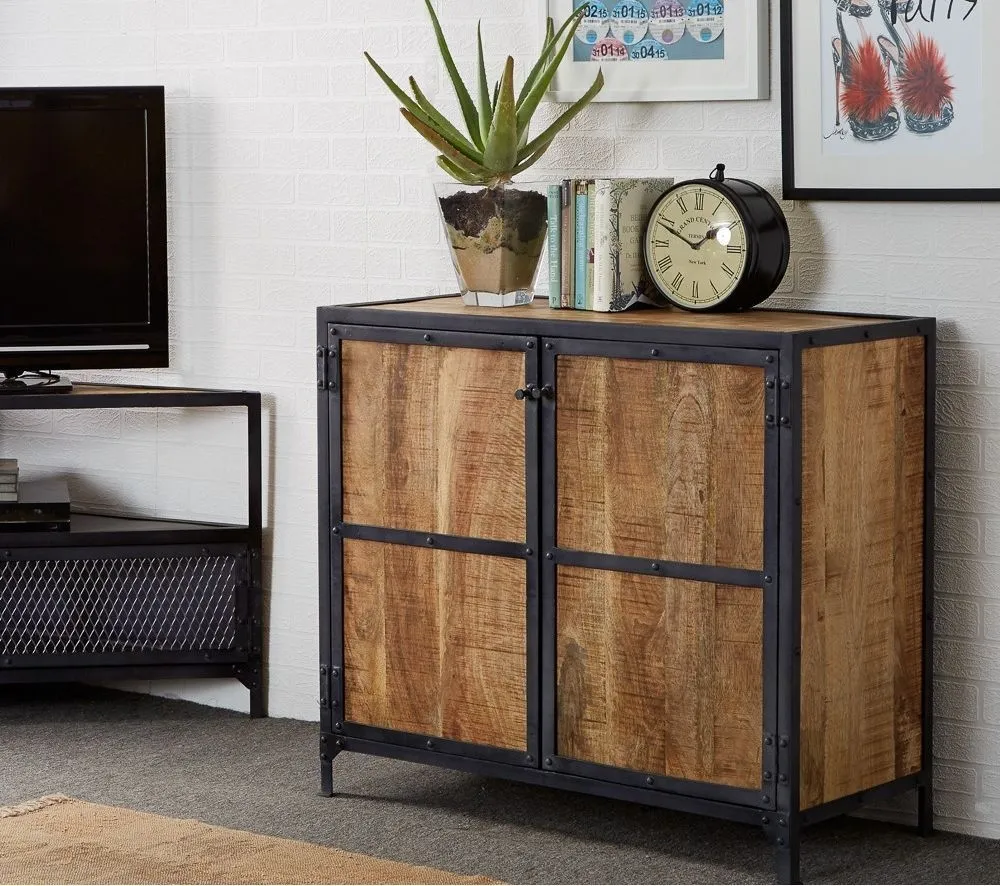 Chamba Industrial 90cm Small Sideboard - Brown, Wood and Iron