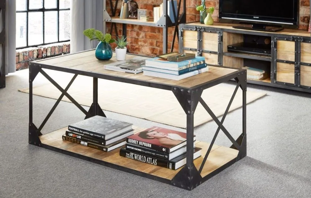 Chamba Industrial Coffee Table - Brown, Wood and Iron