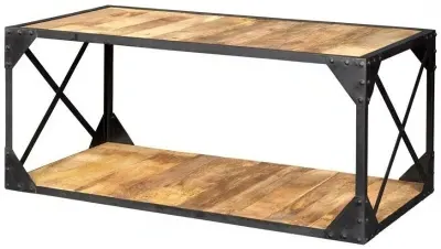 Chamba Industrial Coffee Table - Brown, Wood and Iron image