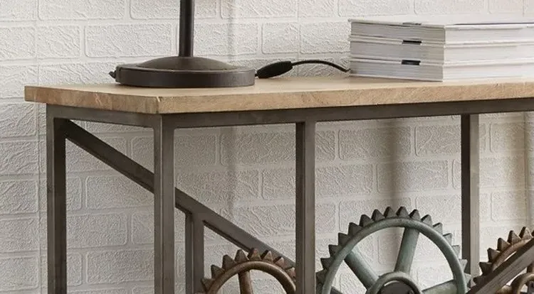 Coorg Industrial Console Table with Wheels - Brown, Wood