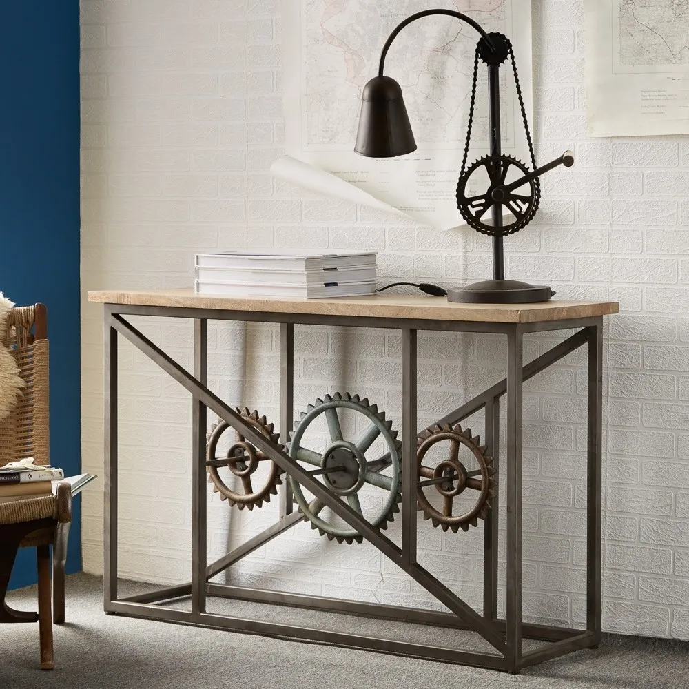 Coorg Industrial Console Table with Wheels - Brown, Wood