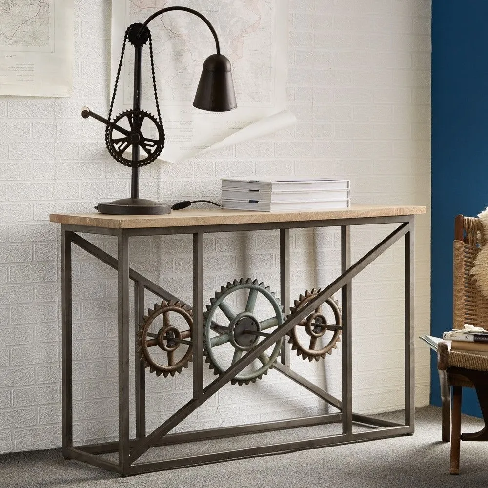 Coorg Industrial Console Table with Wheels - Brown, Wood