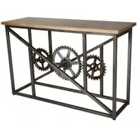 Coorg Industrial Console Table with Wheels - Brown, Wood