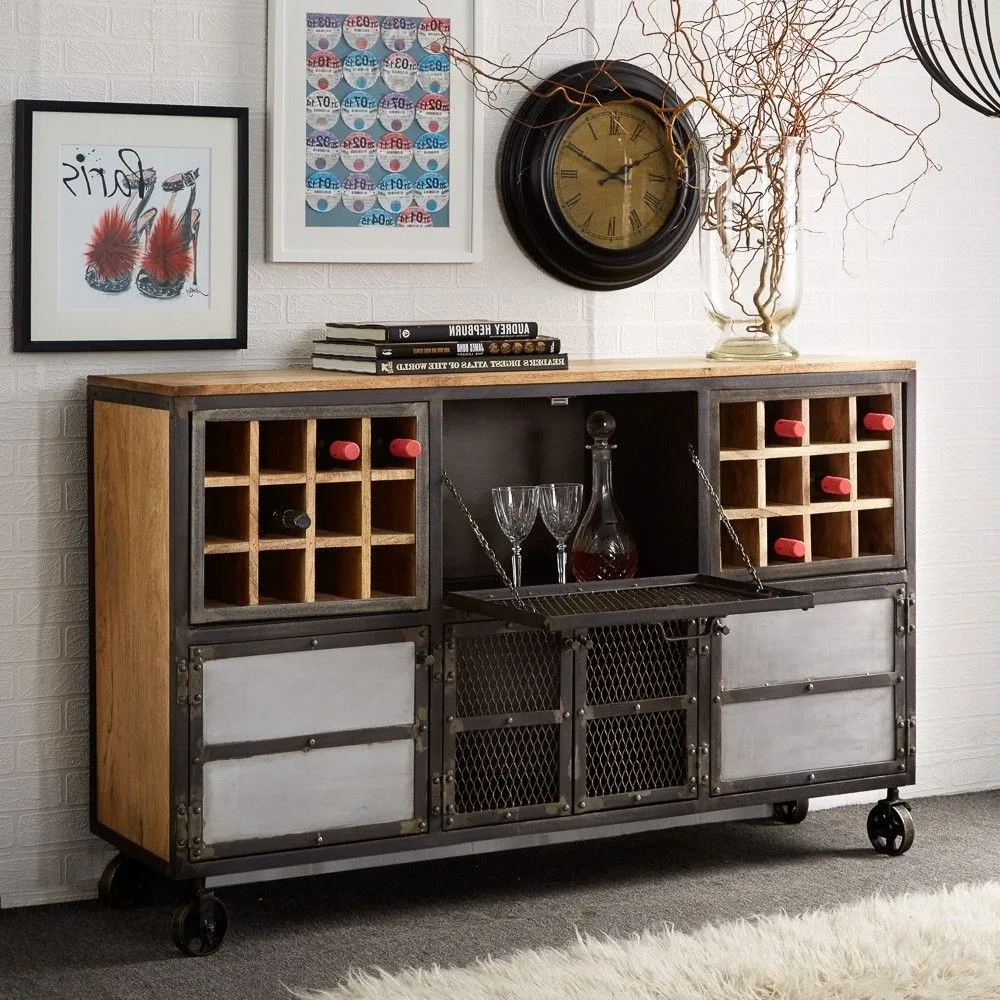 Coorg Wine Rack Sideboard on Wheels - Iron, Wood