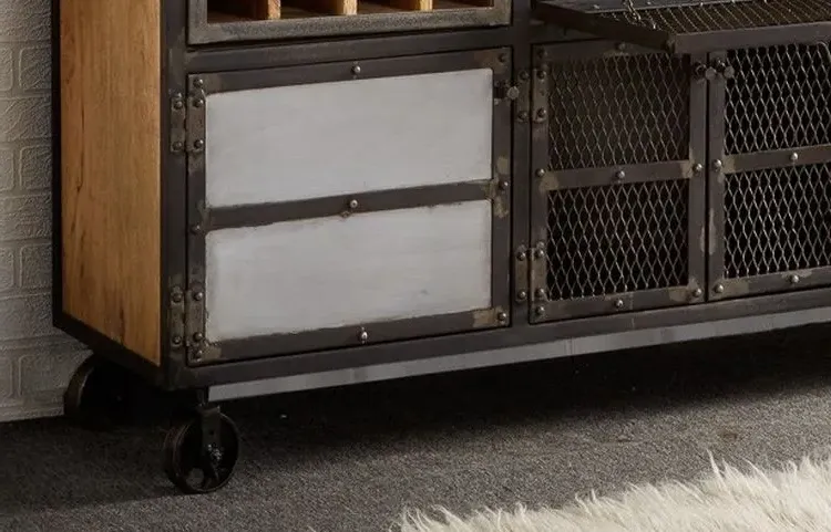 Coorg Wine Rack Sideboard on Wheels - Iron, Wood