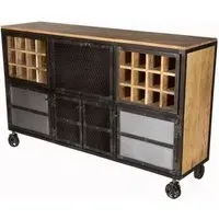 Coorg Wine Rack Sideboard on Wheels - Iron, Wood
