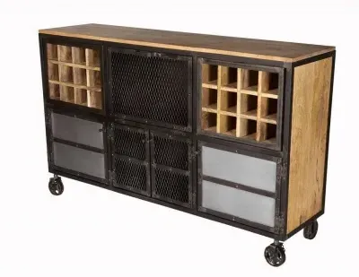 Coorg Wine Rack Sideboard on Wheels - Iron, Wood image