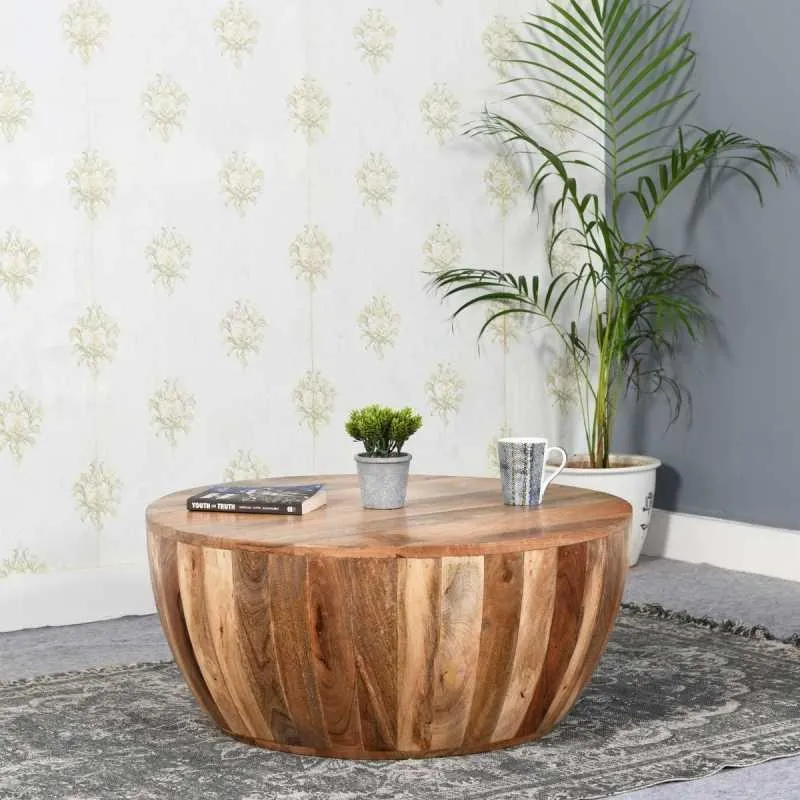 Dispur Drum Coffee Table - Brown, Mango Wood