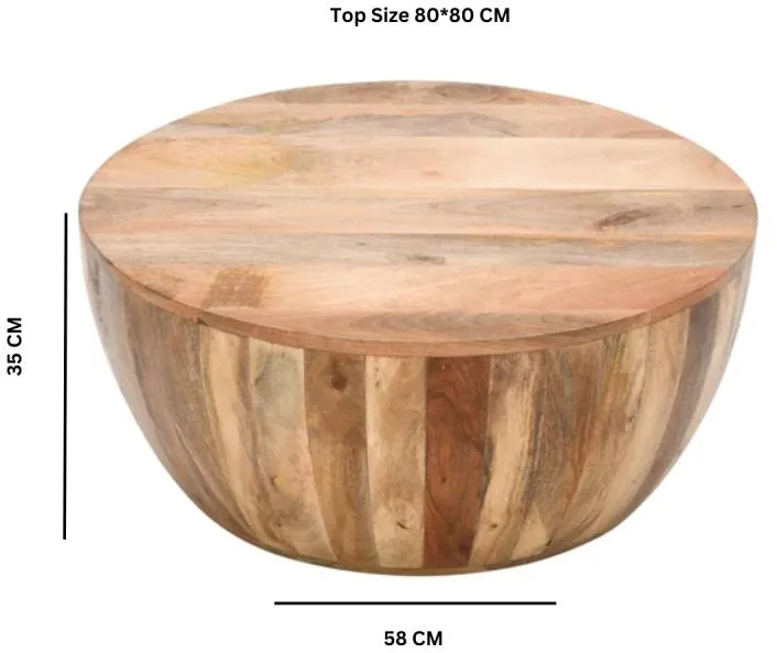 Dispur Drum Coffee Table - Brown, Mango Wood