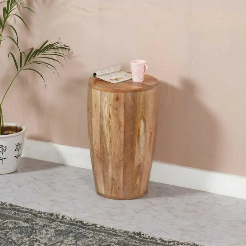 Dispur Drum Side Table - Brown, Mango Wood