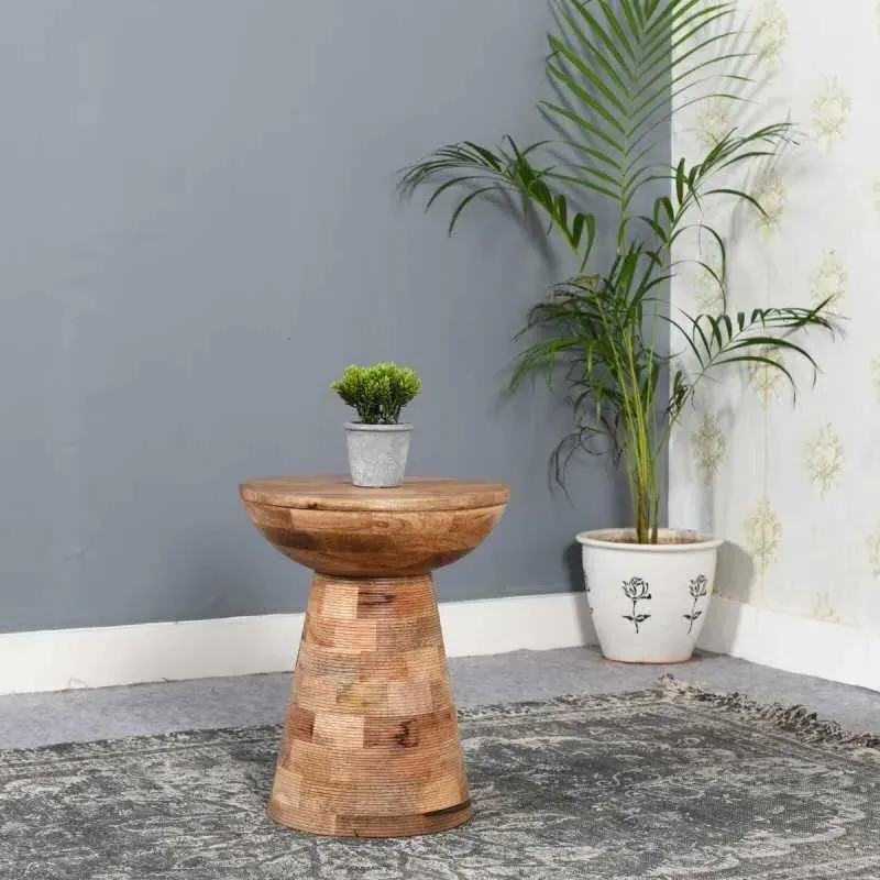 Dispur Round Side Table - Brown, Mango Wood