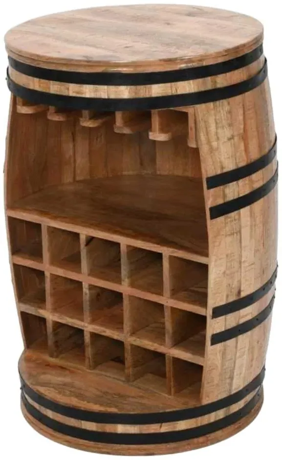 Dispur Solid Mango Wood Barrel Wine Cabinet - Brown