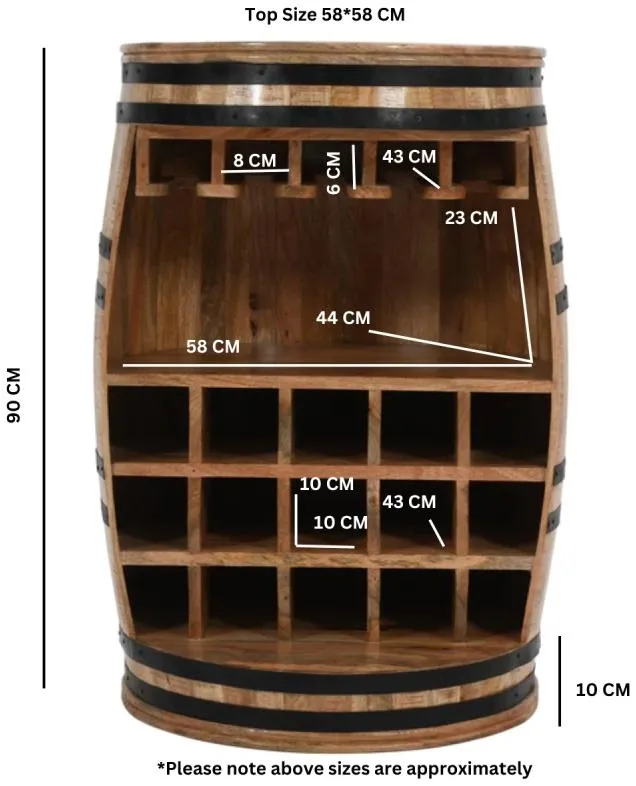 Dispur Solid Mango Wood Barrel Wine Cabinet - Brown