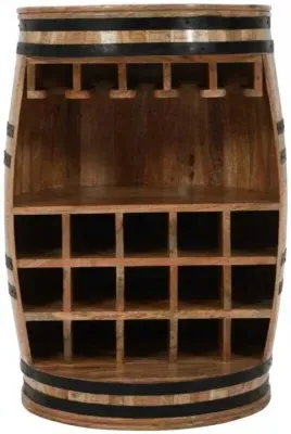 Dispur Solid Mango Wood Barrel Wine Cabinet - Brown image
