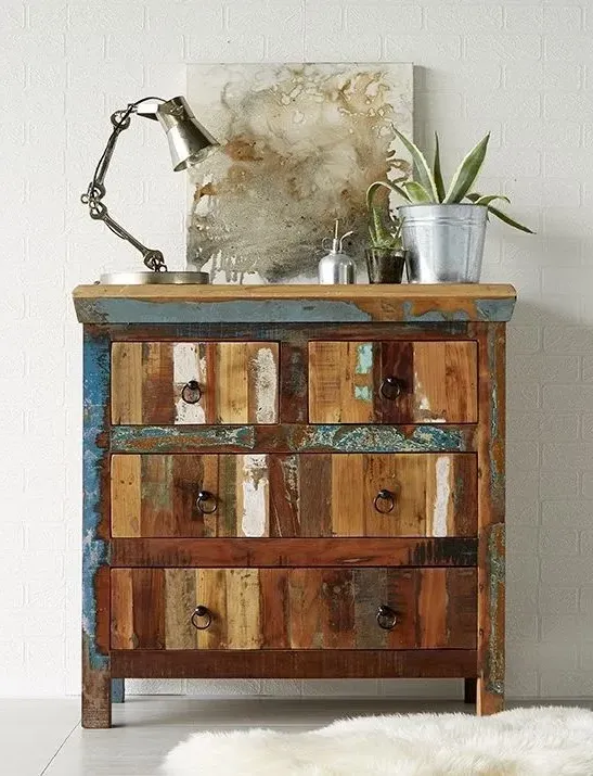 Diu 2+2 Drawer Chest - Brown, Reclaimed Wood