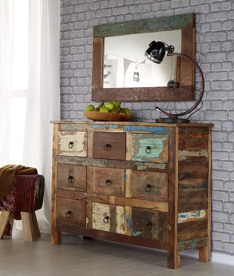 Diu 9 Drawer Chest - Brown, Reclaimed Wood
