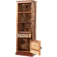 Diu Narrow Bookcase with Cupboard - Brown, Reclaimed Wood