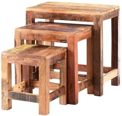 Diu Nest of 3 Tables - Brown, Reclaimed Wood image