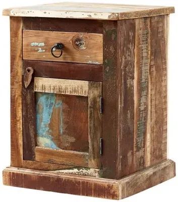 Diu Reclaimed Wood 1 Drawer Bedside Cabinet - Brown
