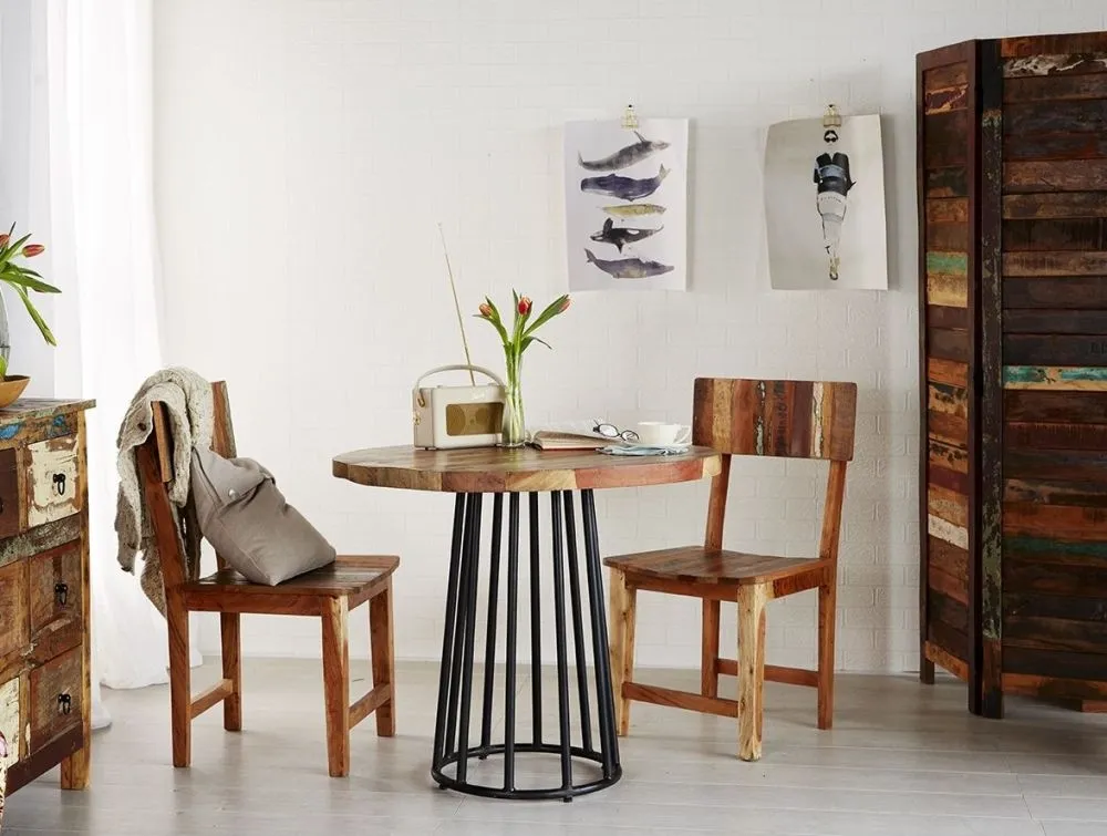 Diu Reclaimed Wood Round 2-Seater Dining Table - Brown