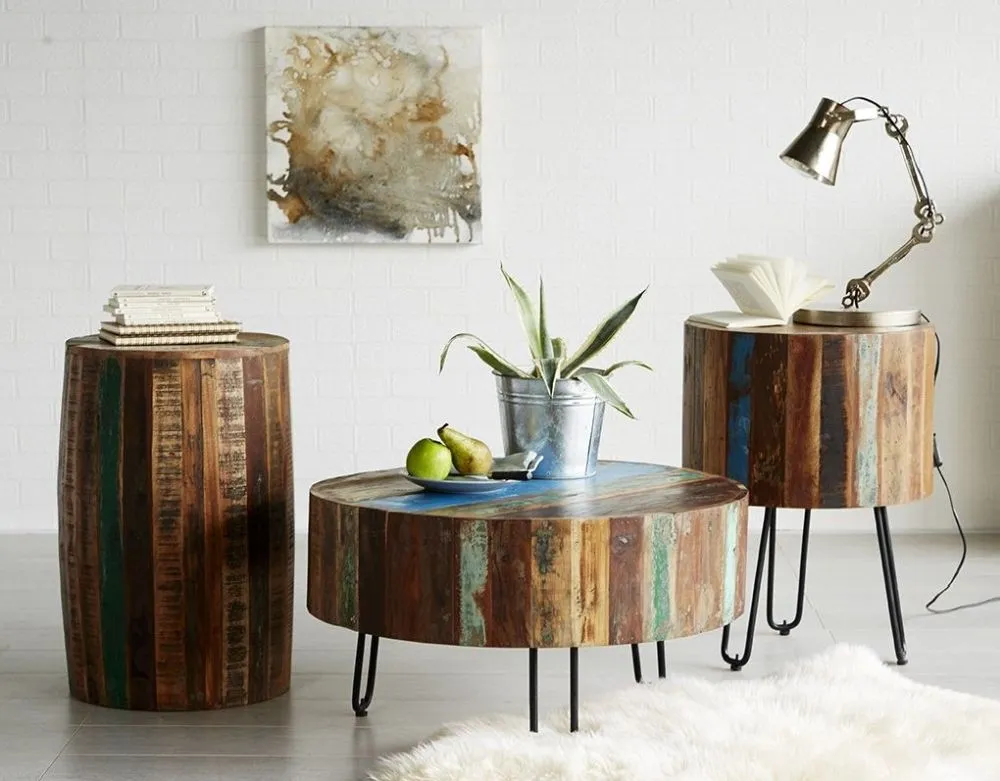 Diu Round Coffee Table - Brown, Reclaimed Wood