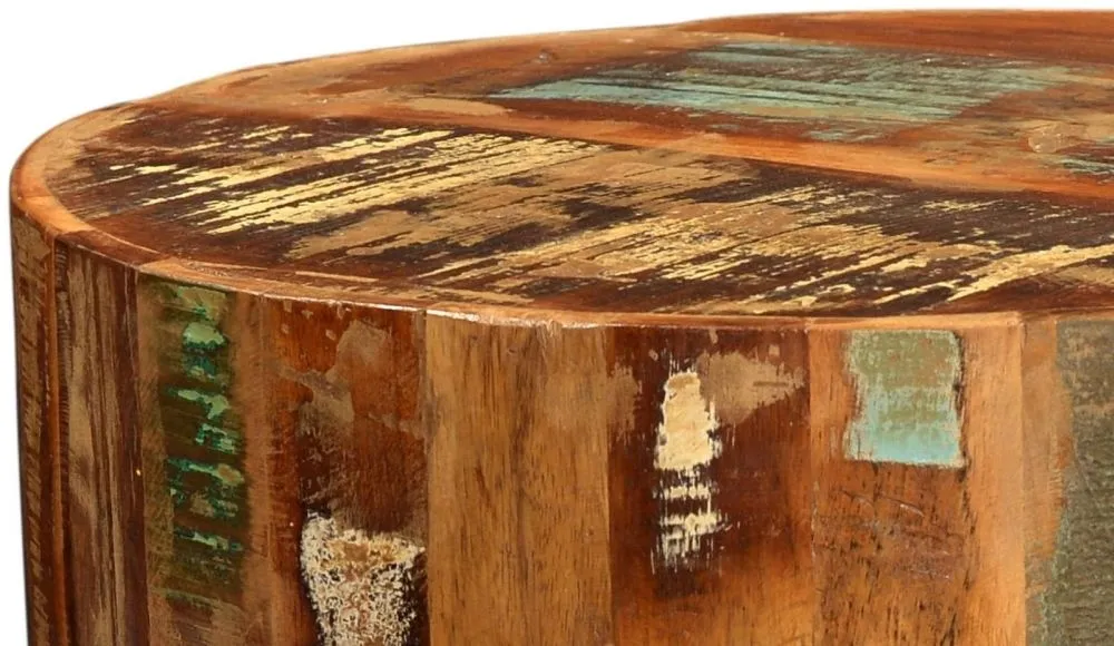 Diu Round Side Table - Brown, Reclaimed Wood