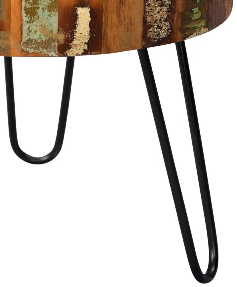 Diu Round Side Table - Brown, Reclaimed Wood