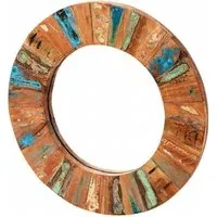 Diu Round Wall Mirror - Brown, Reclaimed Wood