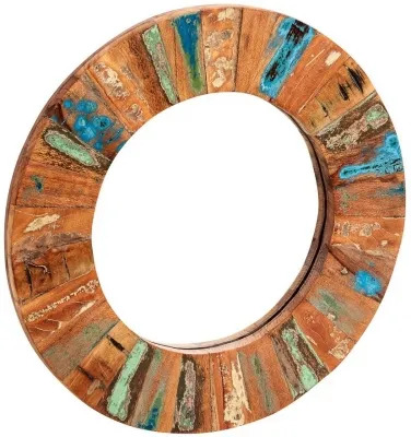 Diu Round Wall Mirror - Brown, Reclaimed Wood image