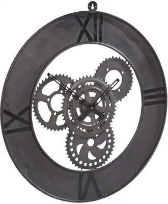 Factory Round Wall Clock - Black, Metal image