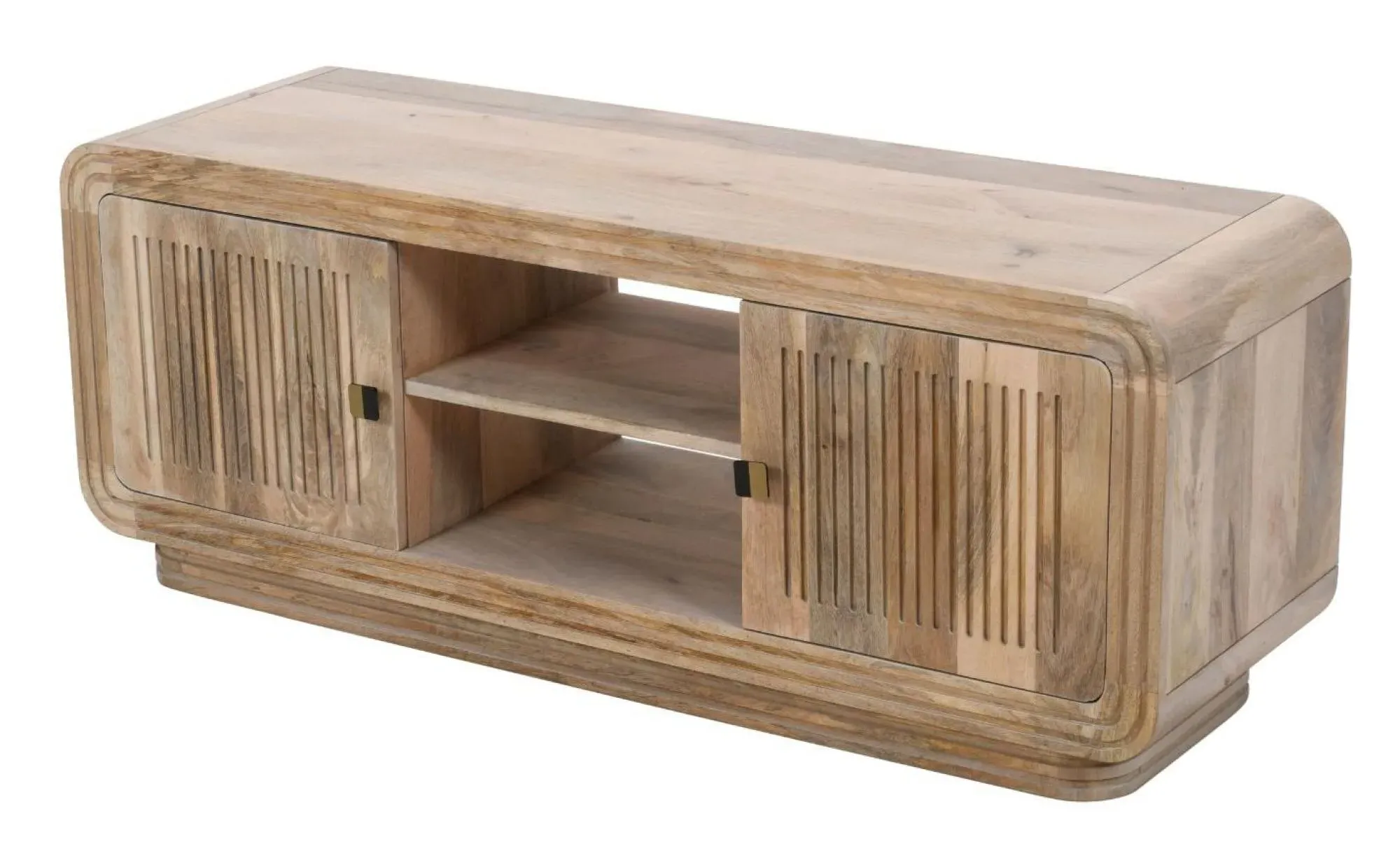 Hanover Ribbed Carved 145cm TV Unit - Natural Oak, Mango Wood