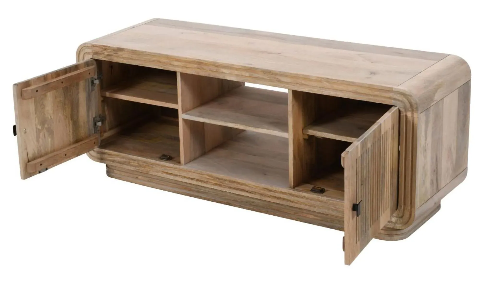 Hanover Ribbed Carved 145cm TV Unit - Natural Oak, Mango Wood