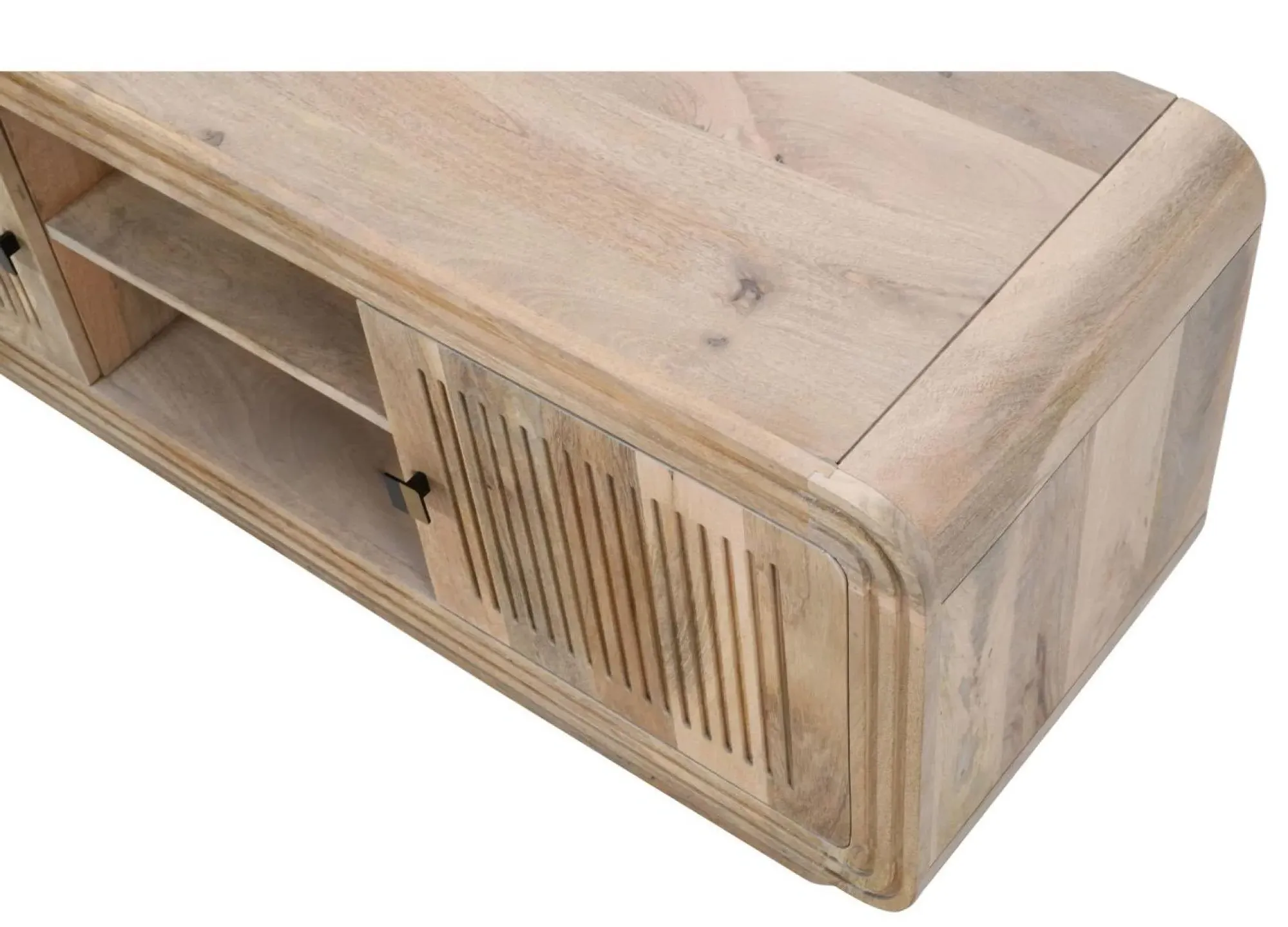 Hanover Ribbed Carved 145cm TV Unit - Natural Oak, Mango Wood