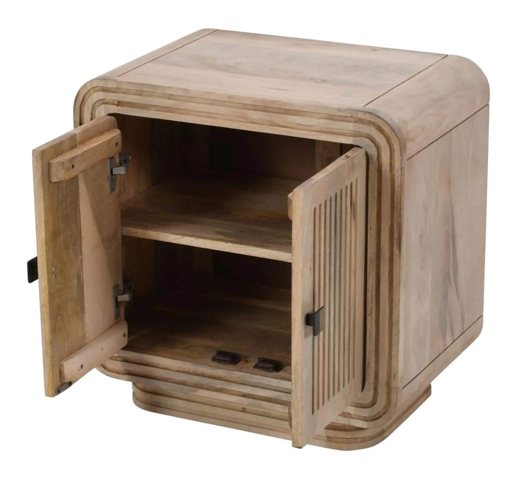 Hanover Ribbed Carved 2 Door Cabinet - Natural Oak, Mango Wood