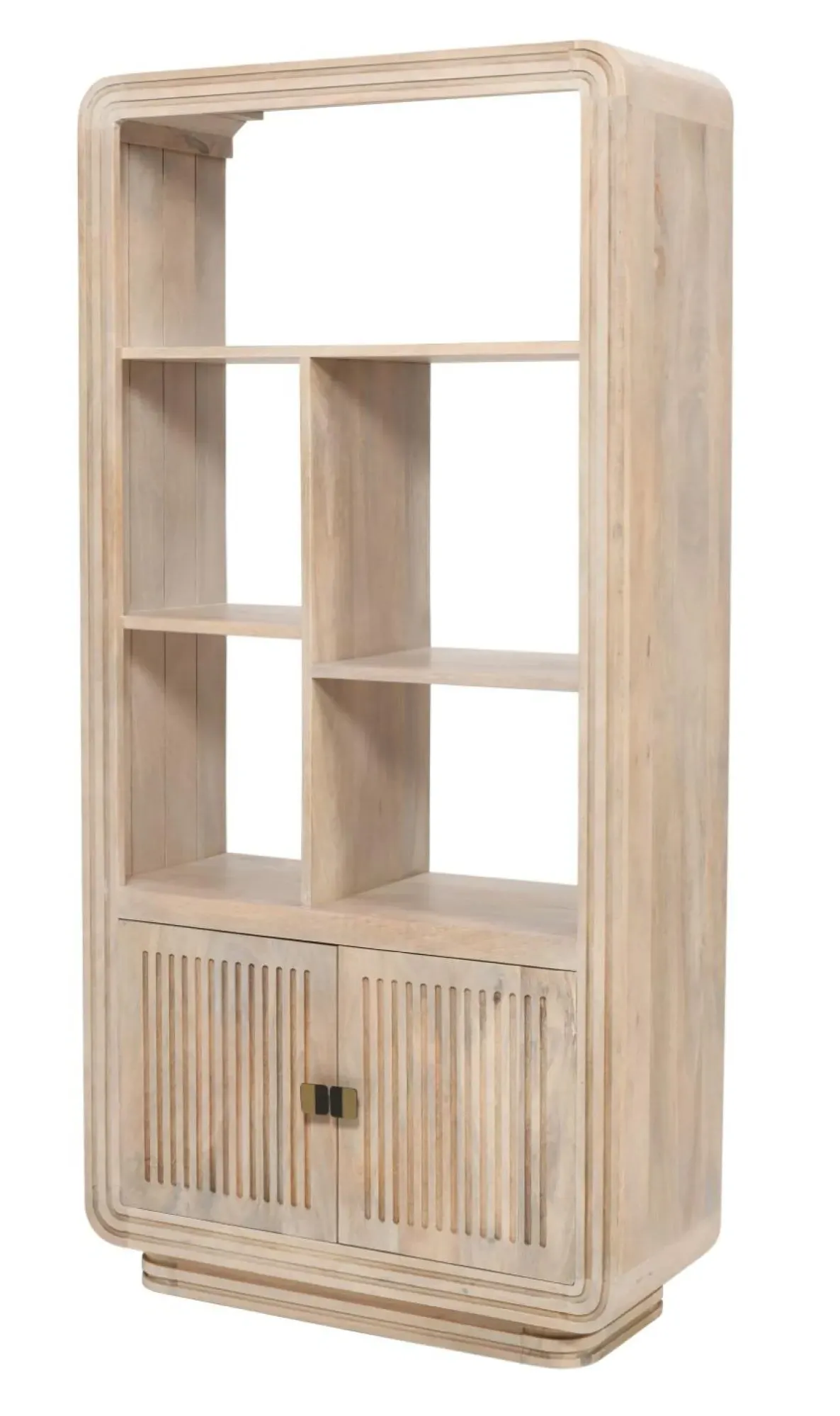 Hanover Ribbed Carved Bookcase with Cupboard - Natural Oak, Mango Wood