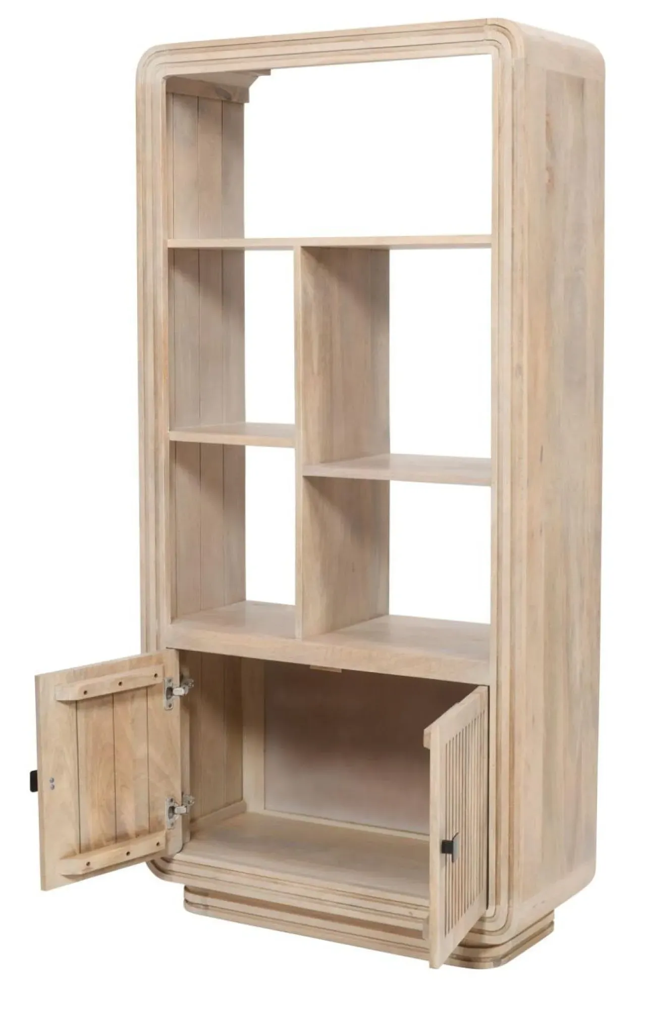 Hanover Ribbed Carved Bookcase with Cupboard - Natural Oak, Mango Wood
