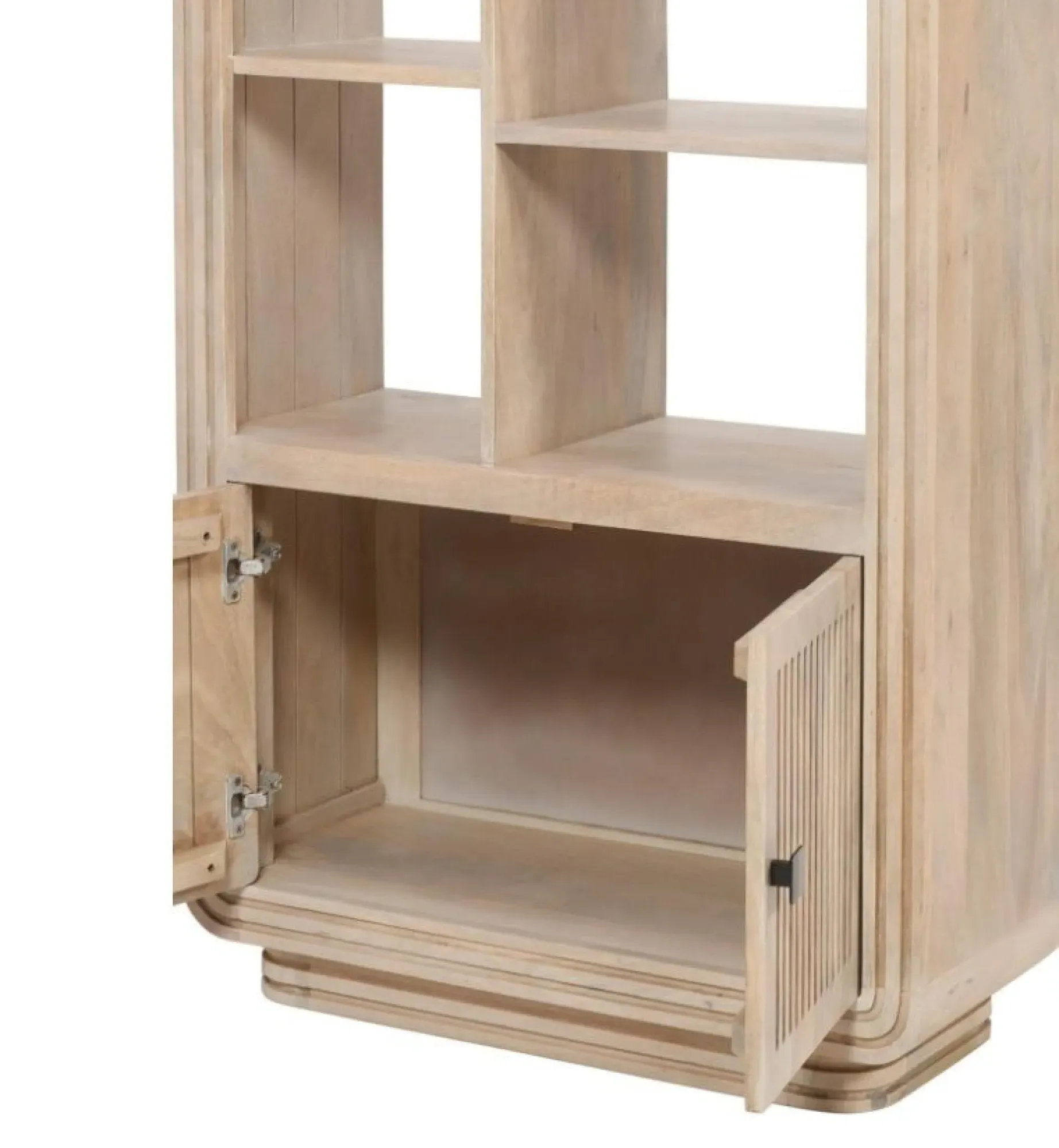 Hanover Ribbed Carved Bookcase with Cupboard - Natural Oak, Mango Wood