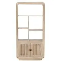 Hanover Ribbed Carved Bookcase with Cupboard - Natural Oak, Mango Wood