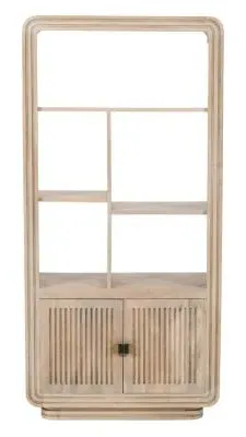 Hanover Ribbed Carved Bookcase with Cupboard - Natural Oak, Mango Wood