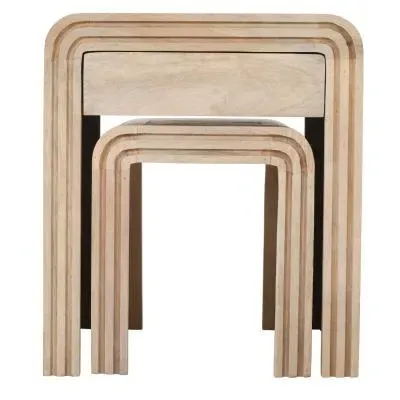 Hanover Ribbed Carved Nest of 2 Tables with Drawer - Lacquered, Mango Wood